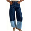 image:imagechouyatou Womens Barrel Jeans Wide Leg Baggy Color Block Denim PantsDark Blue