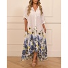 image:imagechouyatou Womens Boho Floral Print Button Down Maxi Shirt Dress Irregular High Low Hem Long Dress with PocketsBlue