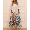 image:imagechouyatou Womens Boho Floral Print Button Down Maxi Shirt Dress Irregular High Low Hem Long Dress with PocketsGreen