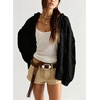 image:imagechouyatou Womens Cable Knit Loose Cardigan Sweater Zip Up Hoodie JacketBlack