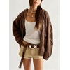 image:imagechouyatou Womens Cable Knit Loose Cardigan Sweater Zip Up Hoodie JacketCoffee