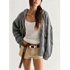 image:imagechouyatou Womens Cable Knit Loose Cardigan Sweater Zip Up Hoodie JacketGray