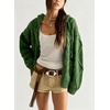 image:imagechouyatou Womens Cable Knit Loose Cardigan Sweater Zip Up Hoodie JacketGreen