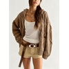 image:imagechouyatou Womens Cable Knit Loose Cardigan Sweater Zip Up Hoodie JacketKhaki