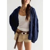 image:imagechouyatou Womens Cable Knit Loose Cardigan Sweater Zip Up Hoodie JacketNavy