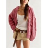 image:imagechouyatou Womens Cable Knit Loose Cardigan Sweater Zip Up Hoodie JacketPink