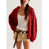 image:imagechouyatou Womens Cable Knit Loose Cardigan Sweater Zip Up Hoodie JacketRed