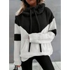 image:imagechouyatou Womens Casual Color Block Fluffy Hoodie Sweater Fuzzy Fleece Pullover Jumper TopsBlack