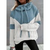 image:imagechouyatou Womens Casual Color Block Fluffy Hoodie Sweater Fuzzy Fleece Pullover Jumper TopsBlue