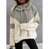 image:imagechouyatou Womens Casual Color Block Fluffy Hoodie Sweater Fuzzy Fleece Pullover Jumper TopsGray