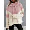 image:imagechouyatou Womens Casual Color Block Fluffy Hoodie Sweater Fuzzy Fleece Pullover Jumper TopsPink