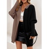 image:imagechouyatou Womens Fall Color Block Open Front Cardigan Casual Loose Hooded Long Sweater Cardigan CoatBlack