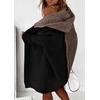 image:imagechouyatou Womens Fall Color Block Open Front Cardigan Casual Loose Hooded Long Sweater Cardigan CoatBlack