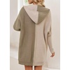 image:imagechouyatou Womens Fall Color Block Open Front Cardigan Casual Loose Hooded Long Sweater Cardigan CoatKhaki