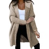 image:imagechouyatou Womens Fall Color Block Open Front Cardigan Casual Loose Hooded Long Sweater Cardigan CoatKhaki