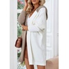 image:imagechouyatou Womens Fall Color Block Open Front Cardigan Casual Loose Hooded Long Sweater Cardigan CoatWhite