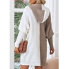 image:imagechouyatou Womens Fall Color Block Open Front Cardigan Casual Loose Hooded Long Sweater Cardigan CoatWhite