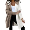 image:imagechouyatou Womens Fall Color Block Open Front Cardigan Casual Loose Hooded Long Sweater Cardigan CoatWhite