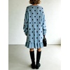 image:imagechouyatou Womens Fall Polka Dot Sweater Knit Dress Ruffle Hem Midi DressBlue