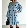 image:imagechouyatou Womens Fall Polka Dot Sweater Knit Dress Ruffle Hem Midi DressBlue