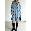 image:imagechouyatou Womens Fall Polka Dot Sweater Knit Dress Ruffle Hem Midi DressBlue