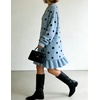 image:imagechouyatou Womens Fall Polka Dot Sweater Knit Dress Ruffle Hem Midi DressBlue