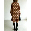 image:imagechouyatou Womens Fall Polka Dot Sweater Knit Dress Ruffle Hem Midi DressBrown
