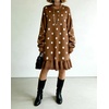 image:imagechouyatou Womens Fall Polka Dot Sweater Knit Dress Ruffle Hem Midi DressBrown
