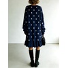 image:imagechouyatou Womens Fall Polka Dot Sweater Knit Dress Ruffle Hem Midi DressNavy