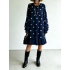 image:imagechouyatou Womens Fall Polka Dot Sweater Knit Dress Ruffle Hem Midi DressNavy