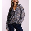 image:imagechouyatou Womens Furry Button Down Cardigan Striped VNeck Loose Fluffy Knit Button Down Sweater CoatBrown