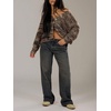 image:imagechouyatou Womens Furry Button Down Cardigan Striped VNeck Loose Fluffy Knit Button Down Sweater CoatCoffee