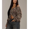 image:imagechouyatou Womens Furry Button Down Cardigan Striped VNeck Loose Fluffy Knit Button Down Sweater CoatCoffee