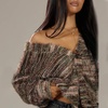 image:imagechouyatou Womens Furry Button Down Cardigan Striped VNeck Loose Fluffy Knit Button Down Sweater CoatCoffee