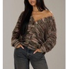 image:imagechouyatou Womens Furry Button Down Cardigan Striped VNeck Loose Fluffy Knit Button Down Sweater CoatCoffee