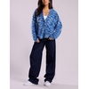 image:imagechouyatou Womens Furry Button Down Cardigan Striped VNeck Loose Fluffy Knit Button Down Sweater CoatDark Blue
