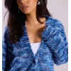 image:imagechouyatou Womens Furry Button Down Cardigan Striped VNeck Loose Fluffy Knit Button Down Sweater CoatDark Blue