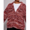 image:imagechouyatou Womens Furry Button Down Cardigan Striped VNeck Loose Fluffy Knit Button Down Sweater CoatRed
