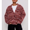image:imagechouyatou Womens Furry Button Down Cardigan Striped VNeck Loose Fluffy Knit Button Down Sweater CoatRed