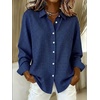 image:imagechouyatou Womens Plaid Button Down Shirt Long Sleeve Gingham Blouse TopsDark Blue