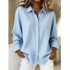 image:imagechouyatou Womens Plaid Button Down Shirt Long Sleeve Gingham Blouse TopsLight Blue