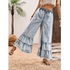 image:imagechouyatou Womens Ruffle Bell Bottom Jeans Flared Y2k Frayed Wide Leg PantsBlue White