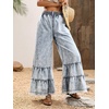 image:imagechouyatou Womens Ruffle Bell Bottom Jeans Flared Y2k Frayed Wide Leg PantsBlue White