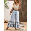 image:imagechouyatou Womens Ruffle Bell Bottom Jeans Flared Y2k Frayed Wide Leg PantsBlue White