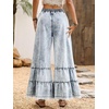 image:imagechouyatou Womens Ruffle Bell Bottom Jeans Flared Y2k Frayed Wide Leg PantsBlue White