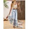 image:imagechouyatou Womens Ruffle Bell Bottom Jeans Flared Y2k Frayed Wide Leg PantsBlue White