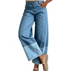 image:imagechouyatou Womens Barrel Jeans Wide Leg Baggy Color Block Denim PantsBlue