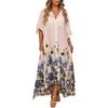 image:imagechouyatou Womens Boho Floral Print Button Down Maxi Shirt Dress Irregular High Low Hem Long Dress with PocketsBlue
