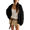 image:imagechouyatou Womens Cable Knit Loose Cardigan Sweater Zip Up Hoodie JacketBlack