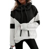 image:imagechouyatou Womens Casual Color Block Fluffy Hoodie Sweater Fuzzy Fleece Pullover Jumper TopsBlack